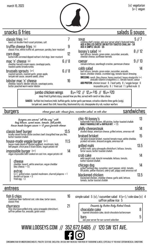 Summer 2021 Loosey's Menu