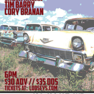Show poster for Chuck Ragan, Time Barry, and Cory Branan concert at Loosey's Downtown on January 12, 2025 at 6pm. Tickets are $30 in advance, or $35 at the door.